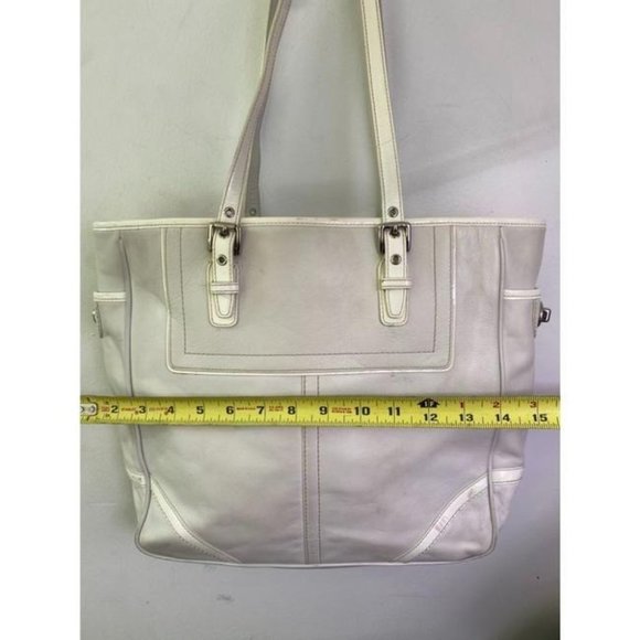 COACH XL White Leather Shopping Tote Bag - Picture 2 of 8